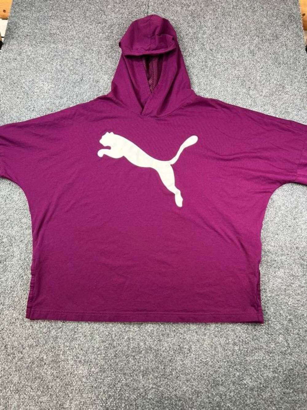 Purple big cat sweatshirt with a mesh hoodie size large B86